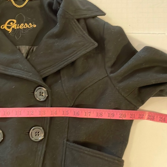 GUESS XL Black Double Breasted Peacoat / Nautical Jacket Wool Blend tailored - Picture 6 of 17